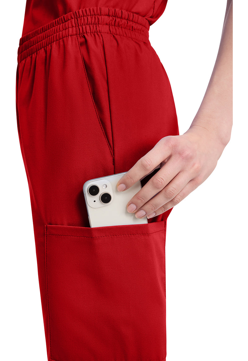 Red - Women's Natural Rise Tapered Leg Pull-On Scrub Pants – Regular (View 3)