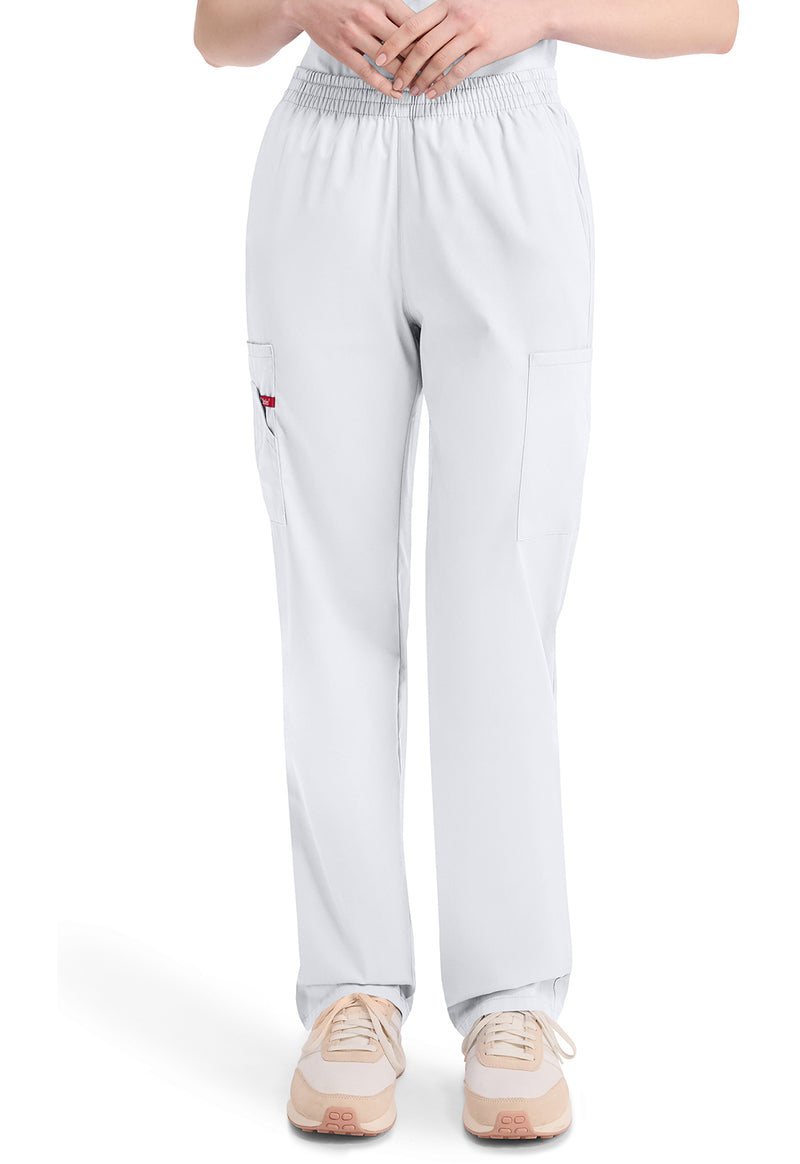 White - Dickies EDS Signature Women Scrub Pants - Front View