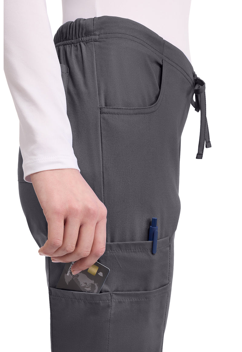 Pewter - Women's Mid Rise Drawstring Cargo Scrub Pants – Petite (View 2)