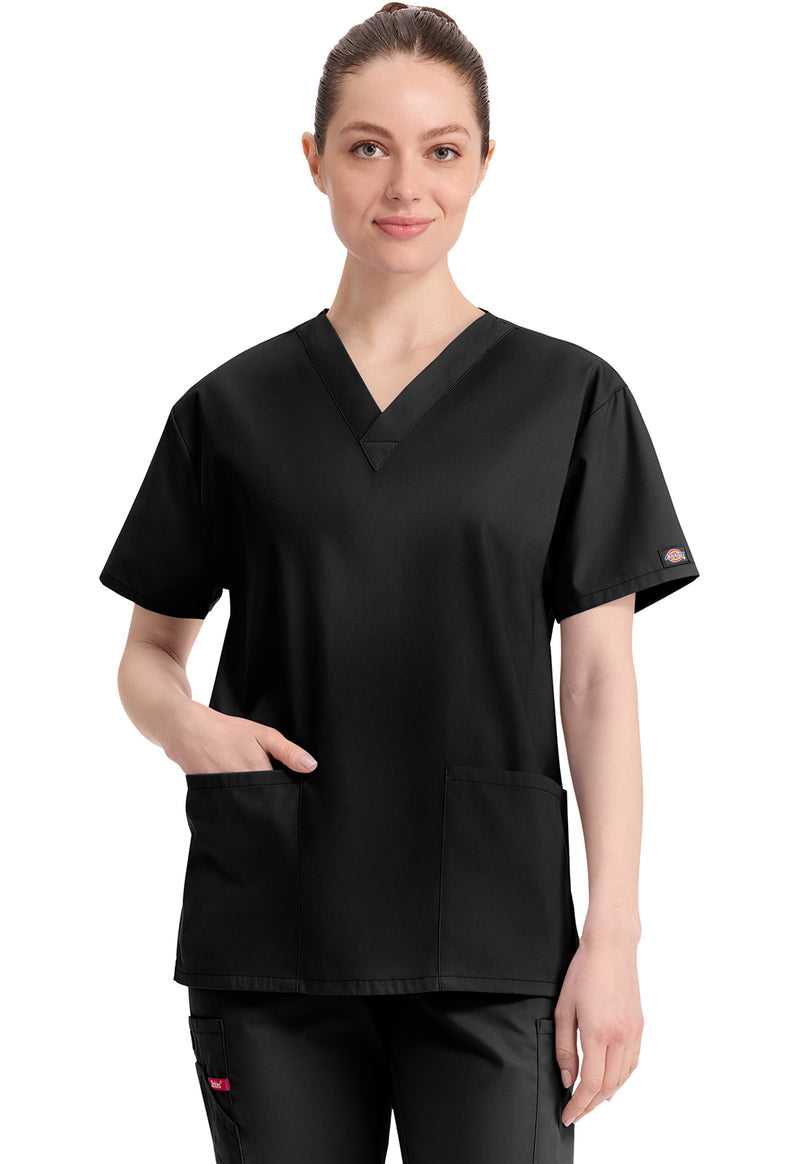 Black - Dickies EDS Signature Women Scrub Top - Front View