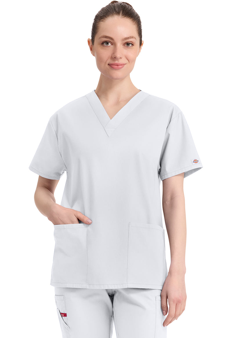 White - Dickies EDS Signature Women Scrub Top - Front View