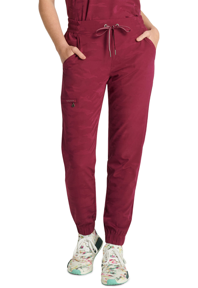 Wine - Healing Hands Purple Label Jacquard Women Scrub Pants - Front View