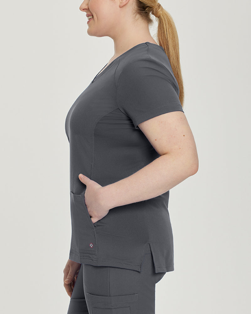 Dark Pewter - White Cross V-Tess Women's 4 Pocket Athletic V-Neck Scrub Top for Nursing