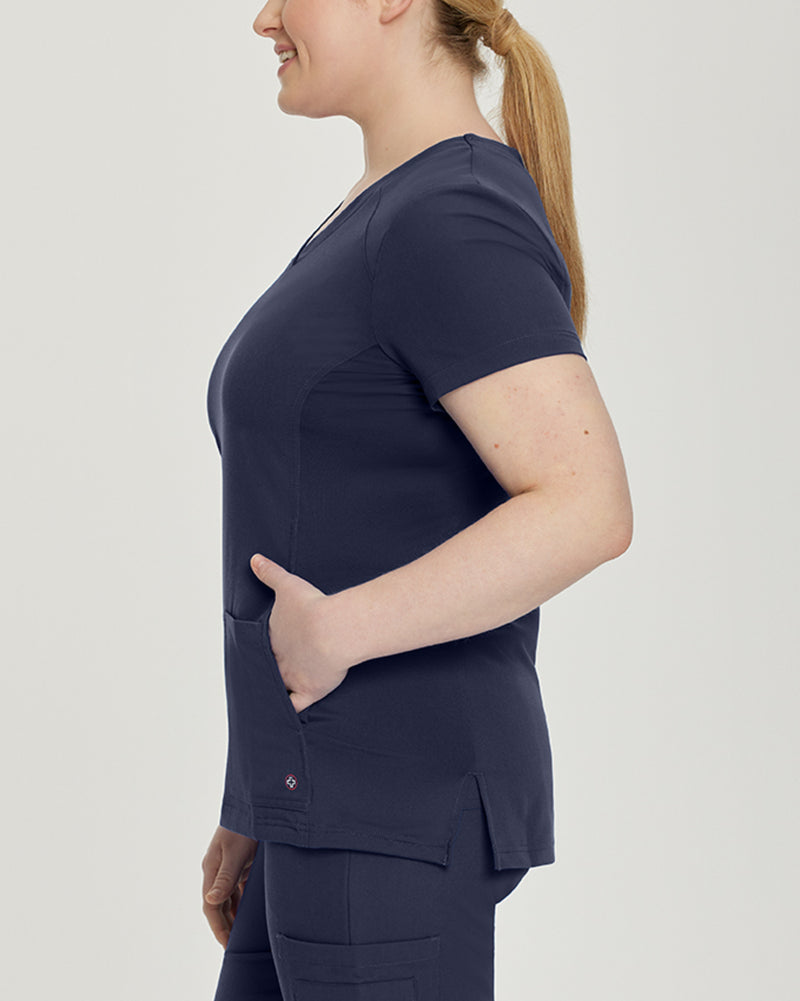 Navy - White Cross V-Tess Women's 4 Pocket Athletic V-Neck Scrub Top for Nursing