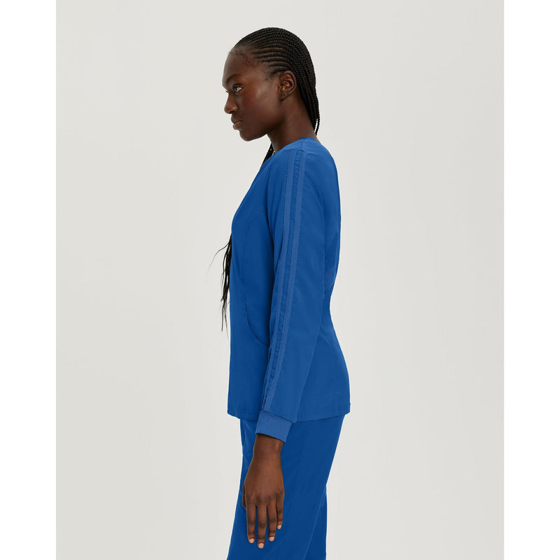 Royal Blue - White Cross FIT Women's 2-Pocket Mesh Warm-Up Scrub Jacket - Side View