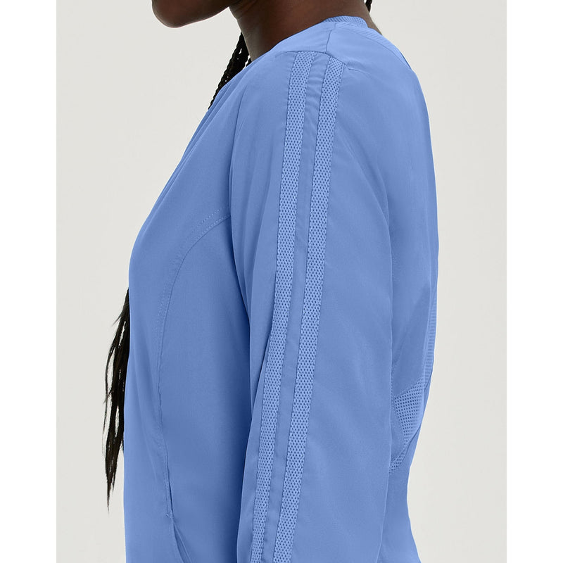 White - White Cross 2-Pocket Mesh Warm-Up Scrub Jacket - Detail View