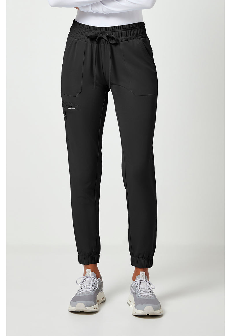 BLACK - Healing Hands Works Women Scrub Pants - Front View