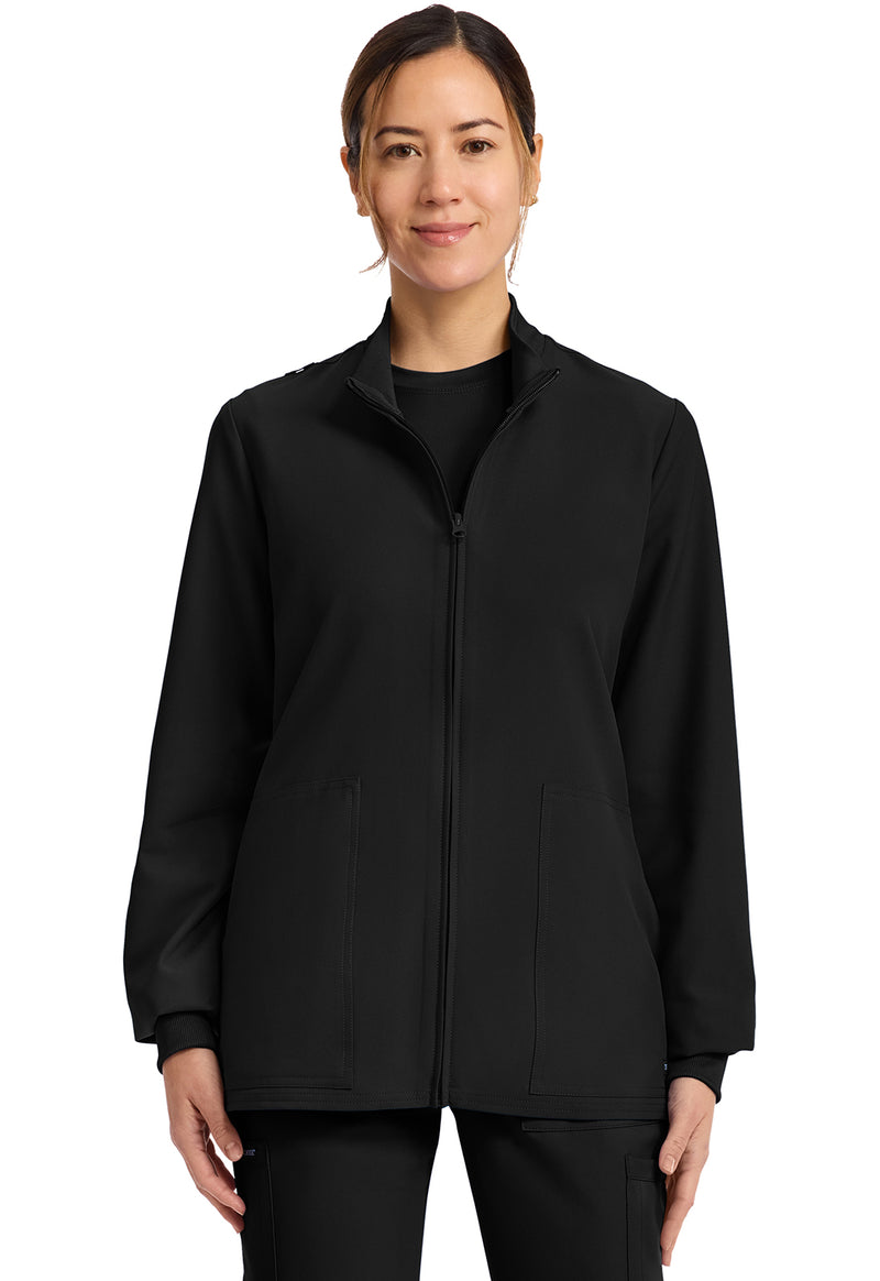 Black - Cherokee WW Originals Ultra Women Scrub Jacket - Front View