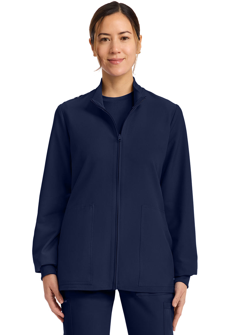 Navy - Cherokee WW Originals Ultra Women Scrub Jacket - Front View