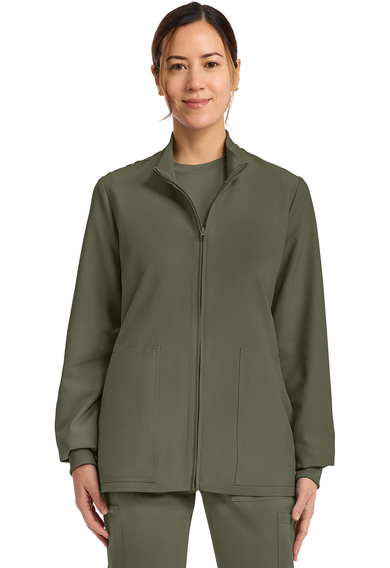 Olive - Cherokee WW Originals Ultra Women Scrub Jacket - Front View