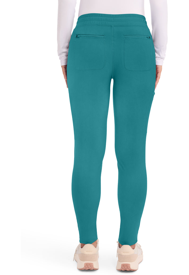 teal blue - Mid Rise Tapered Leg Drawstring Pant (Back)