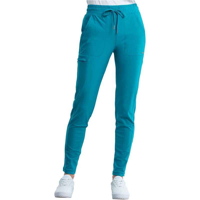 teal blue - Mid Rise Tapered Leg Drawstring Pant