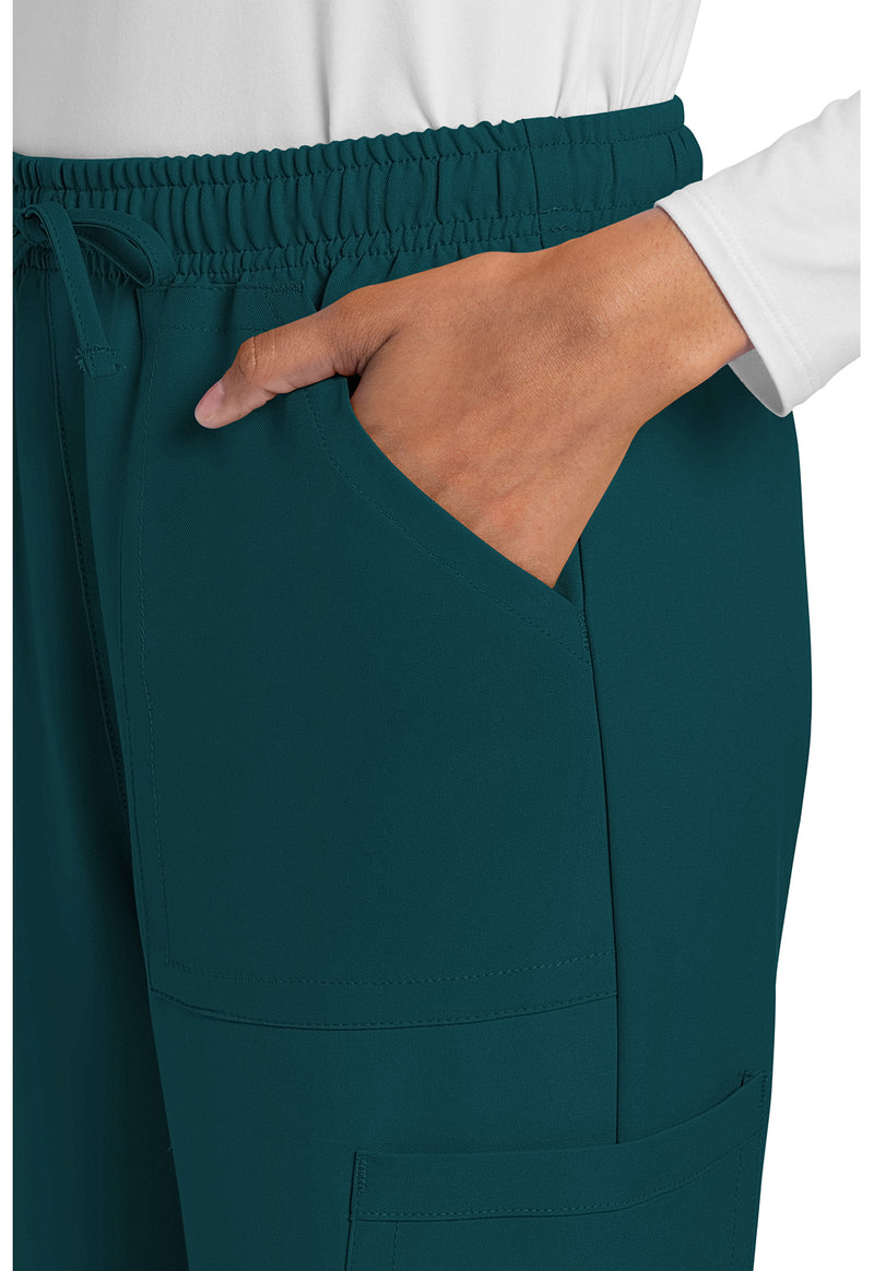 Caribbean Blue - Women's Mid Rise Drawstring Trouser Cargo Scrub Pants – Regular (View 2)