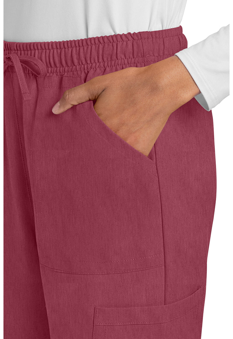 Heather Cranberry - Women's Mid Rise Drawstring Trouser Cargo Scrub Pants – Regular (View 2)