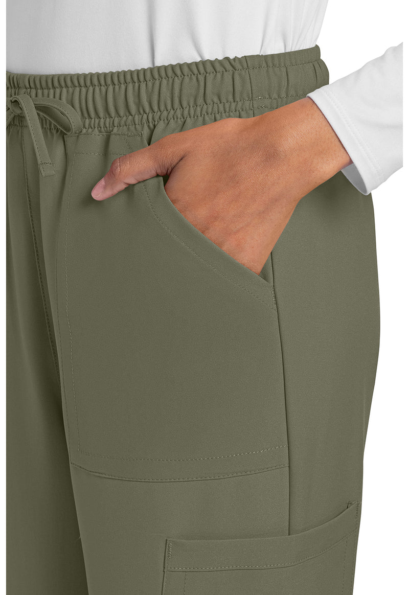 Olive - Women's Mid Rise Drawstring Trouser Cargo Scrub Pants – Regular (View 2)