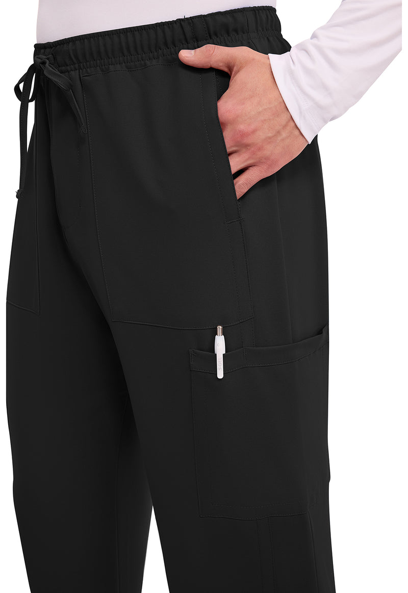 Black - Men's Mid Rise Zip Fly Straight Leg Scrub Pants – Short (View 3)