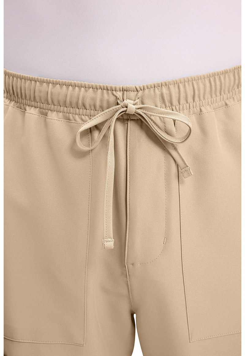 Khaki - Men's Mid Rise Zip Fly Straight Leg Scrub Pants – Short (View 2)