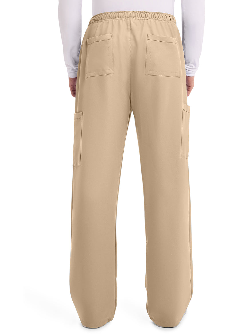 Khaki - Men's Mid Rise Zip Fly Straight Leg Scrub Pants – Tall (Back)