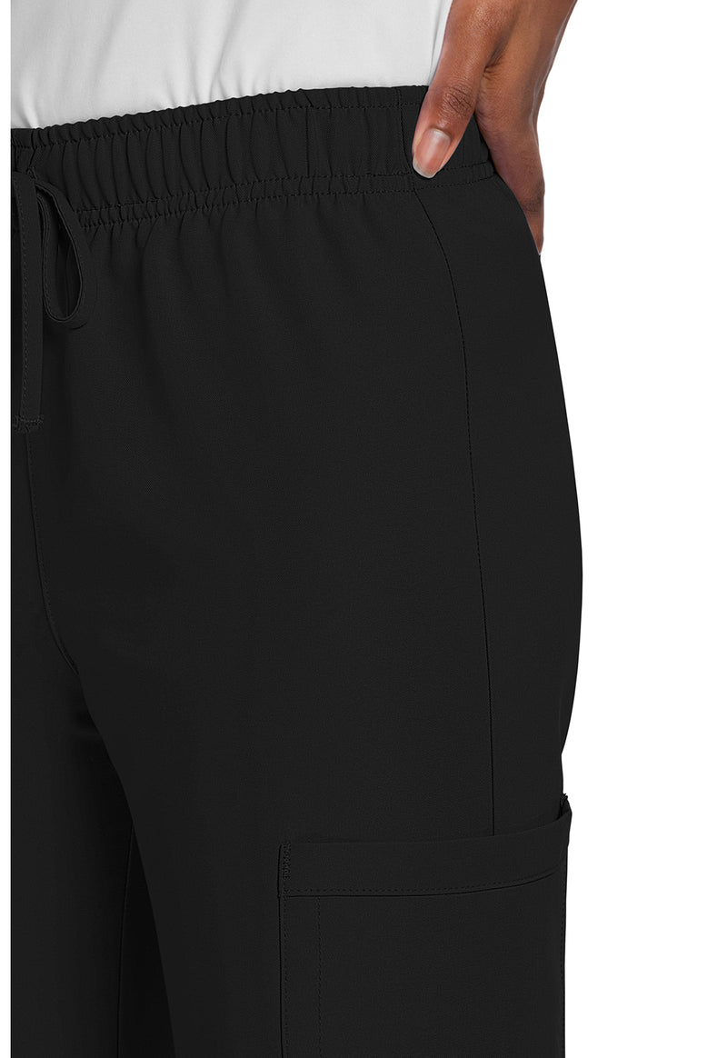 Black - Unisex Mid Rise Drawstring Straight Scrub Pants – Short (View 2)