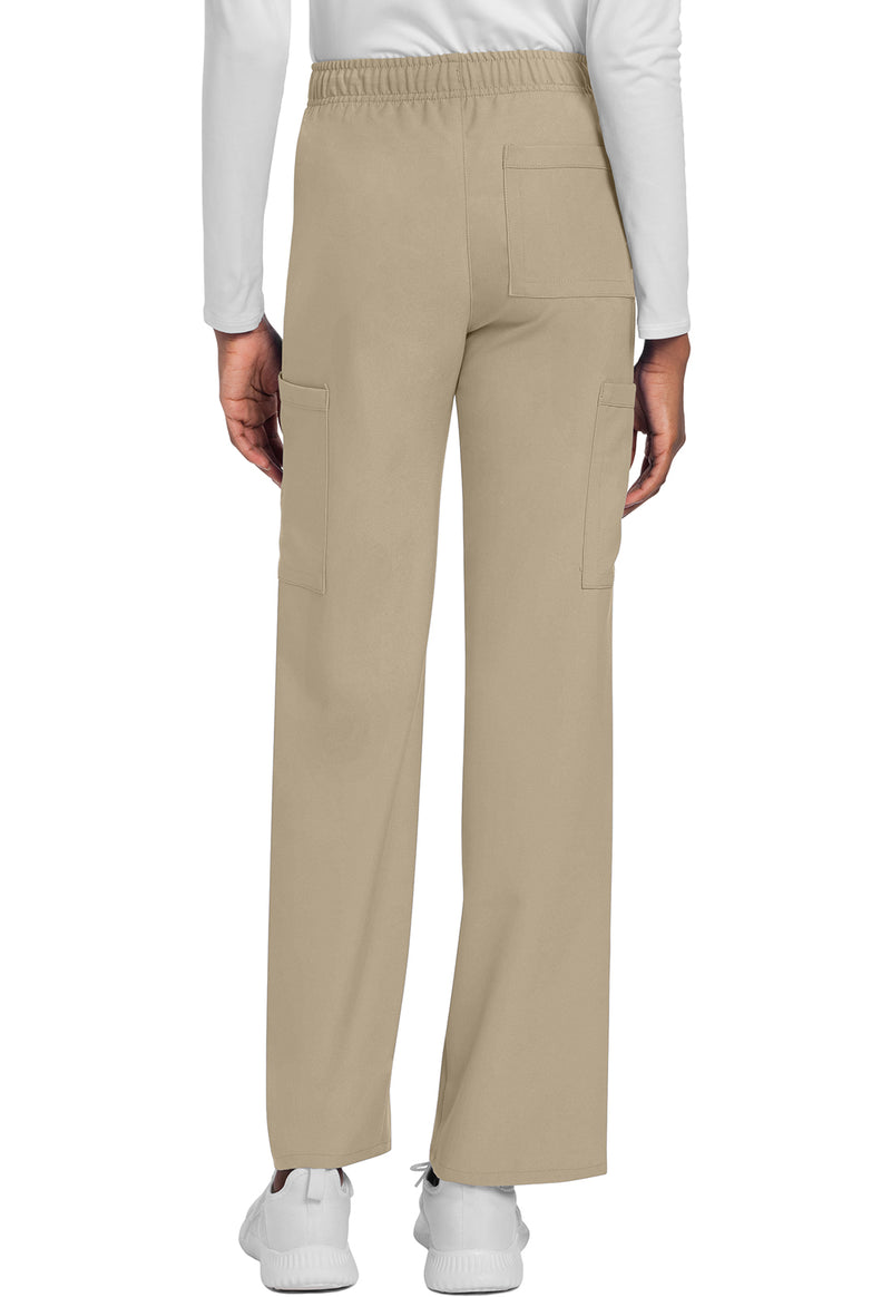Khaki - Unisex Mid Rise Drawstring Straight Scrub Pants – Short (Back)