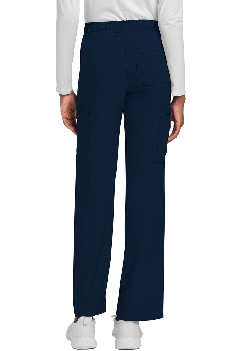 Navy - Unisex Mid Rise Drawstring Straight Scrub Pants – Short (Back)