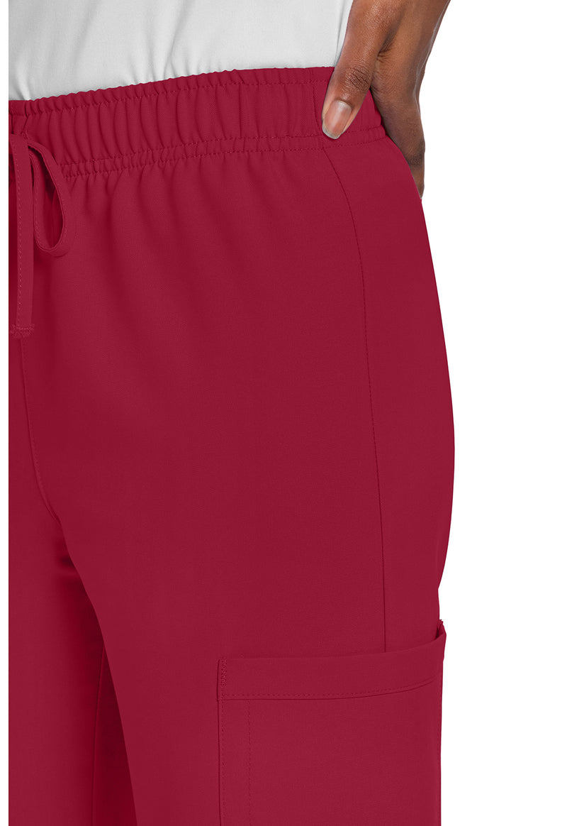 RED - Unisex Mid Rise Drawstring Straight Scrub Pants – Short (View 2)