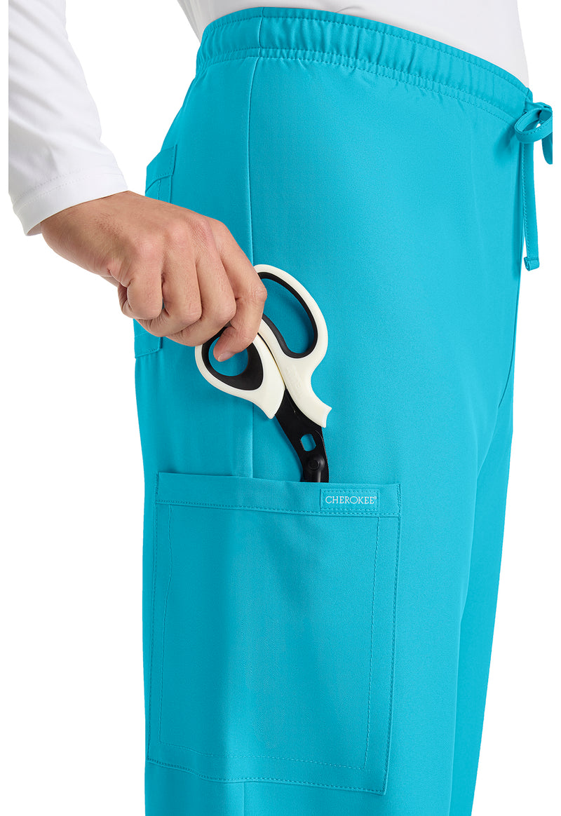 Turquoise - Unisex Mid Rise Drawstring Straight Scrub Pants – Tall (View 2)