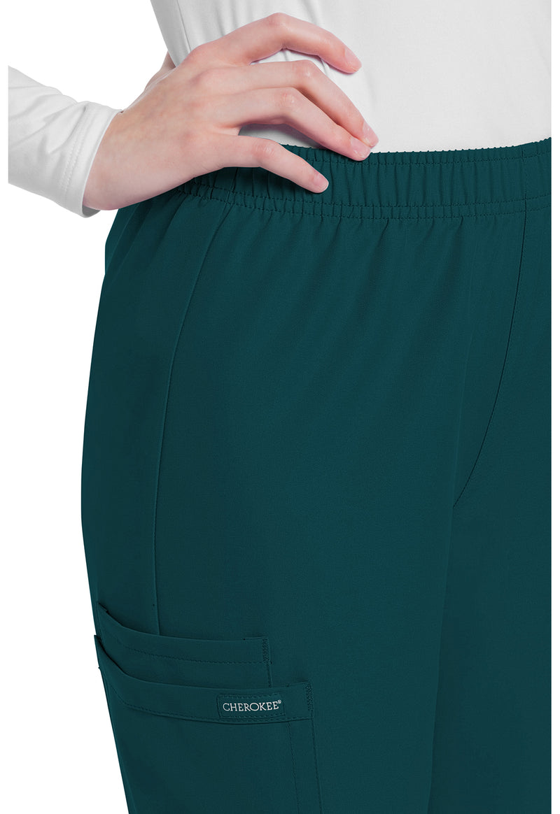 Caribbean Blue - Women's Mid Rise Pull-on Slim Leg Cargo Scrub Pants – Petite (View 2)