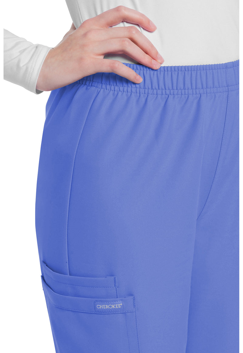 Ciel Blue - Women's Mid Rise Pull-on Slim Leg Cargo Scrub Pants – Petite (View 2)