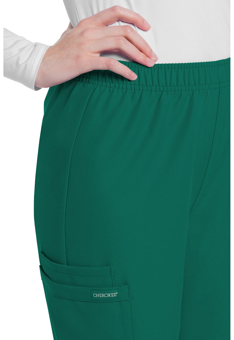 Hunter Green - Women's Mid Rise Pull-on Slim Leg Cargo Scrub Pants – Petite (View 2)