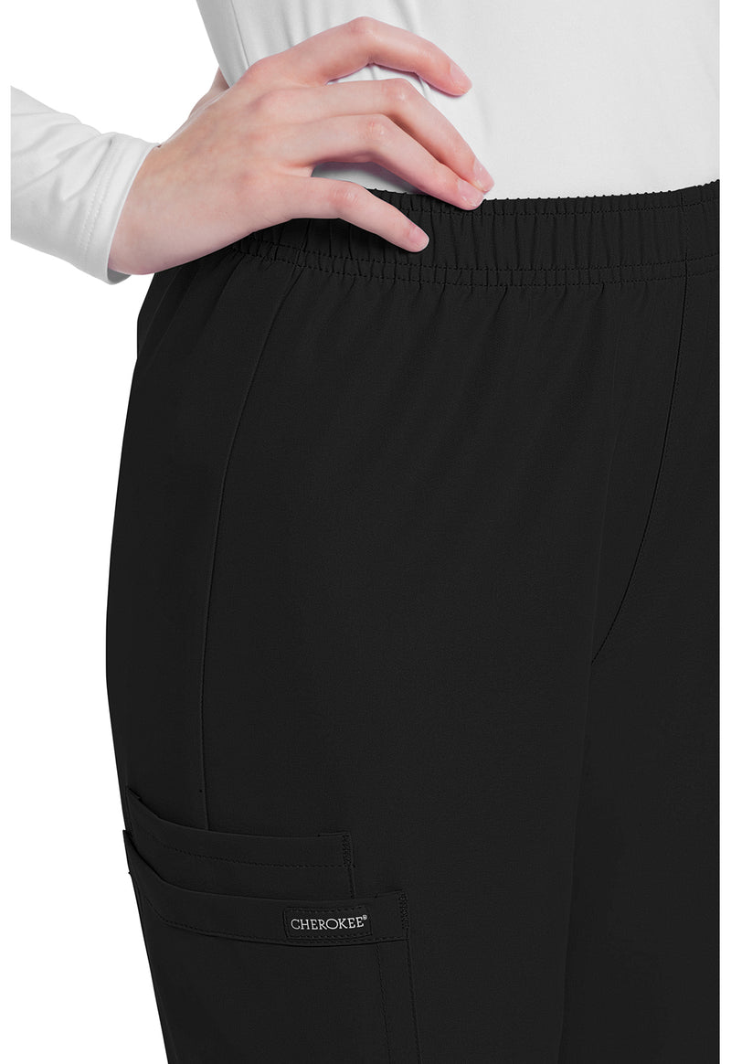 Black - Women's Mid Rise Pull-on Slim Leg Cargo Scrub Pants – Regular (View 2)