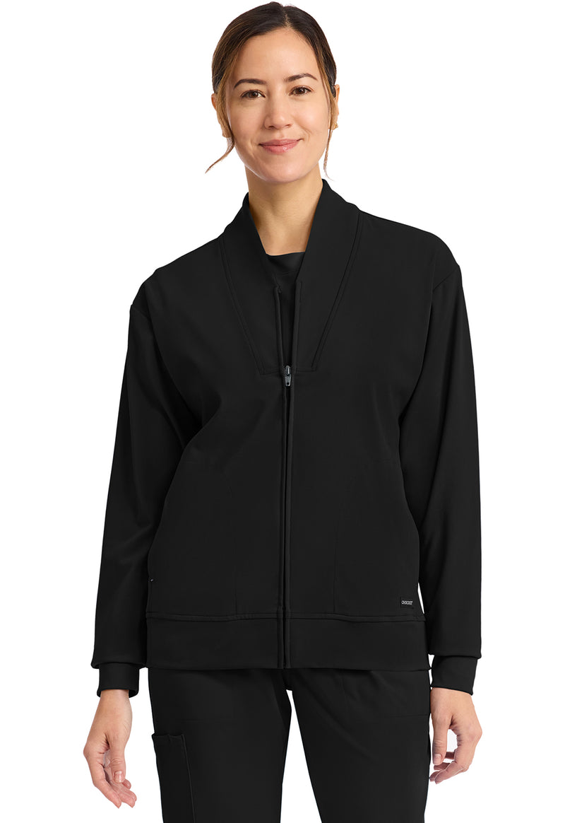 Black - Cherokee Achieve Women Scrub Jacket - Front View