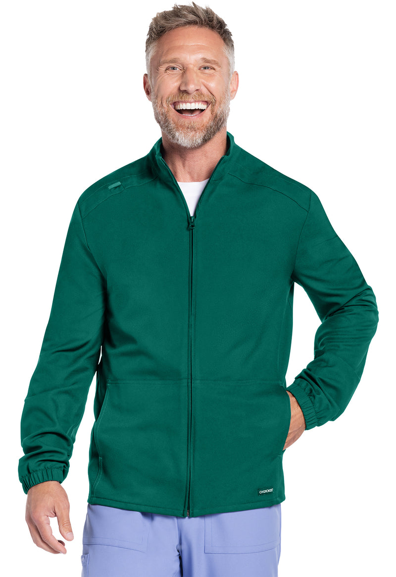 Hunter Green - Cherokee WW Originals Ultra Men Scrub Jacket - Front View