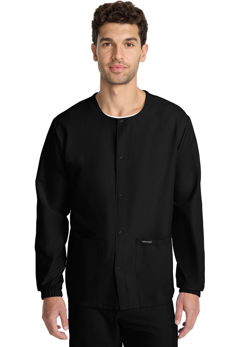 Black - Unisex Snap Front Warm Up Scrub Jacket (View 3)