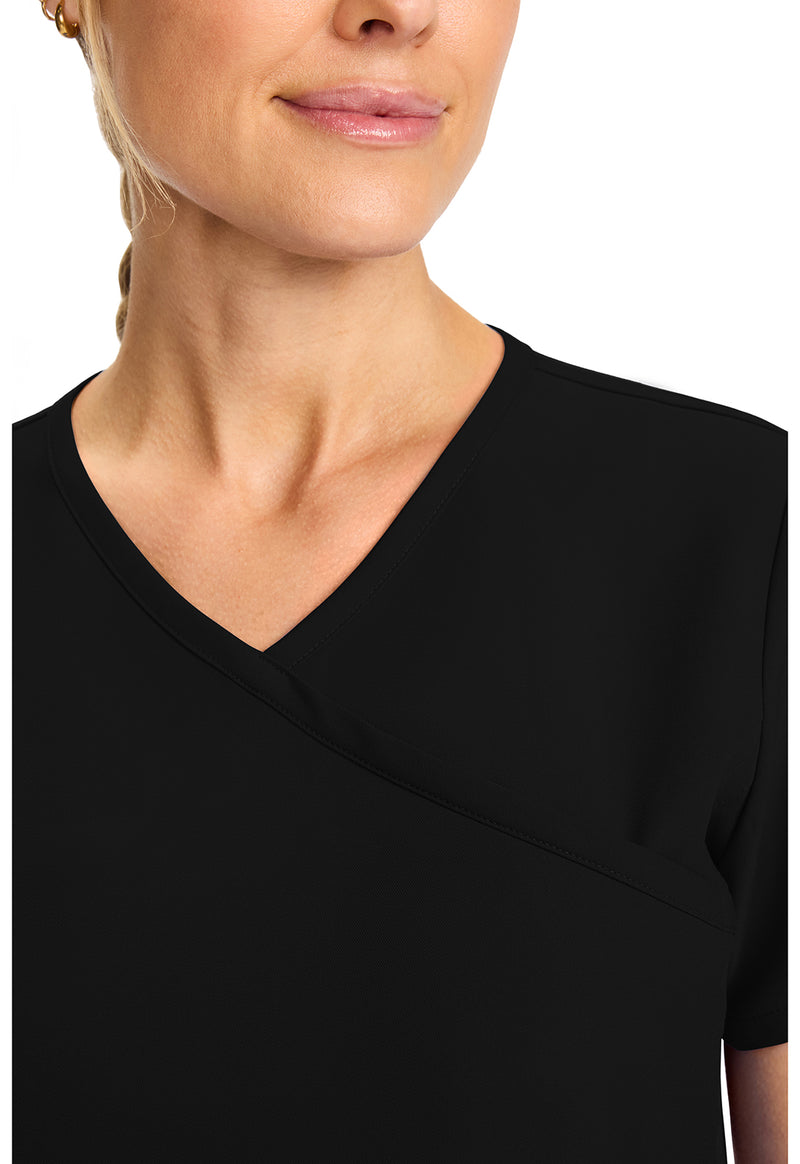 Black - Women's Maternity Mock Wrap V-Neck Scrub Top (View 2)
