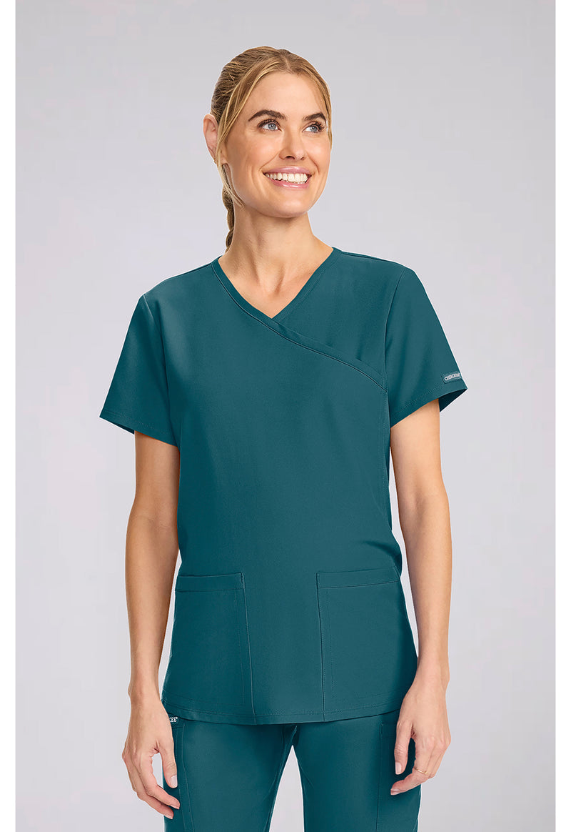 Caribbean Blue - Cherokee WW Originals Ultra Women Scrub Top - Front View
