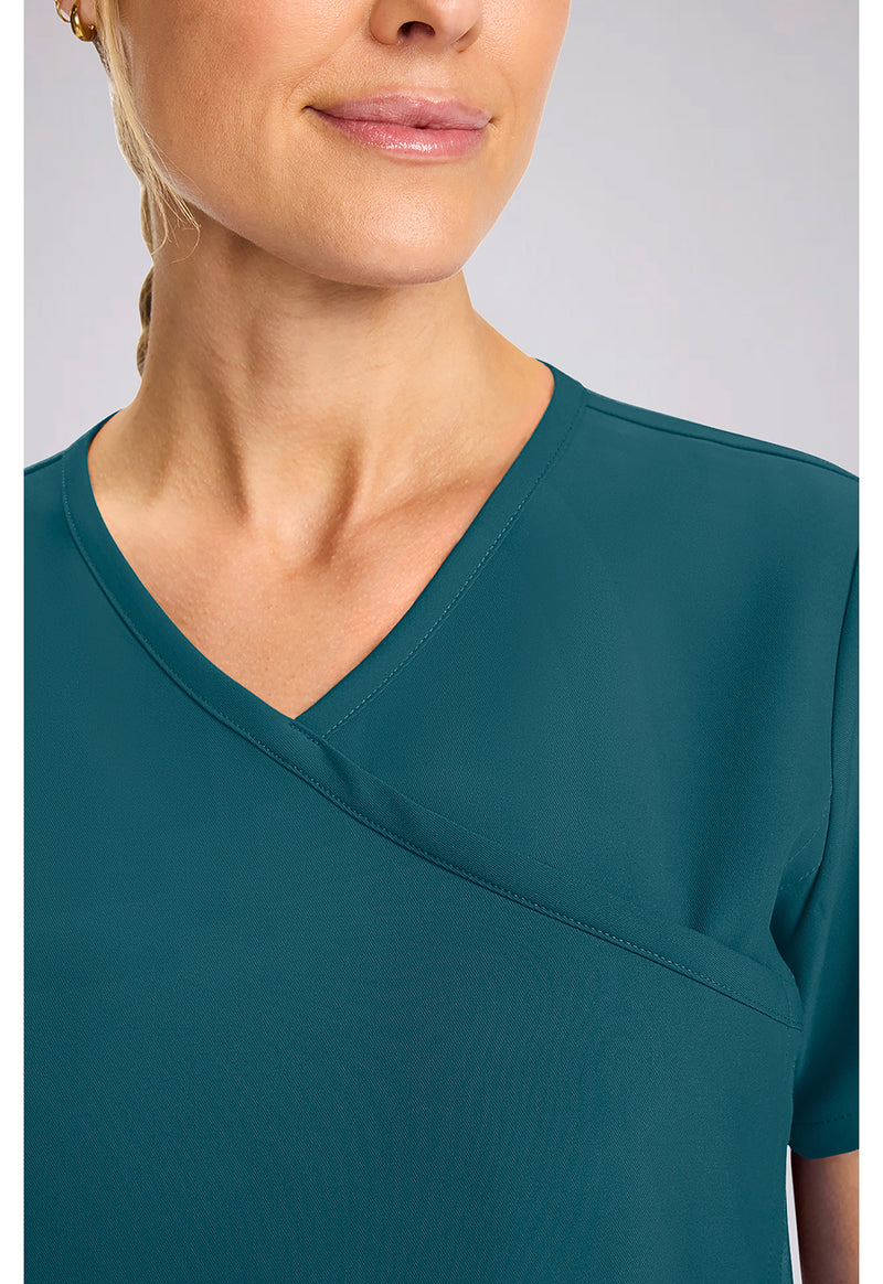 Caribbean Blue - Women's Maternity Mock Wrap V-Neck Scrub Top (View 2)