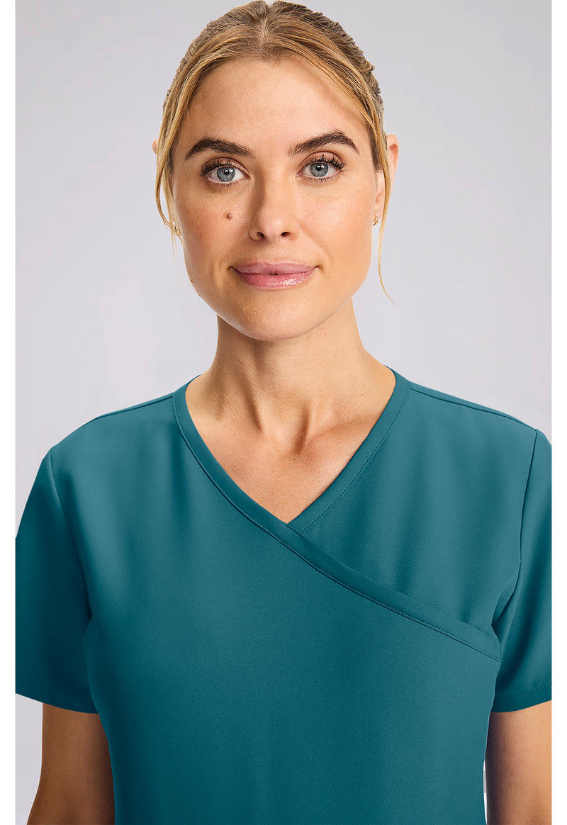 Caribbean Blue - Women's Maternity Mock Wrap V-Neck Scrub Top (View 4)