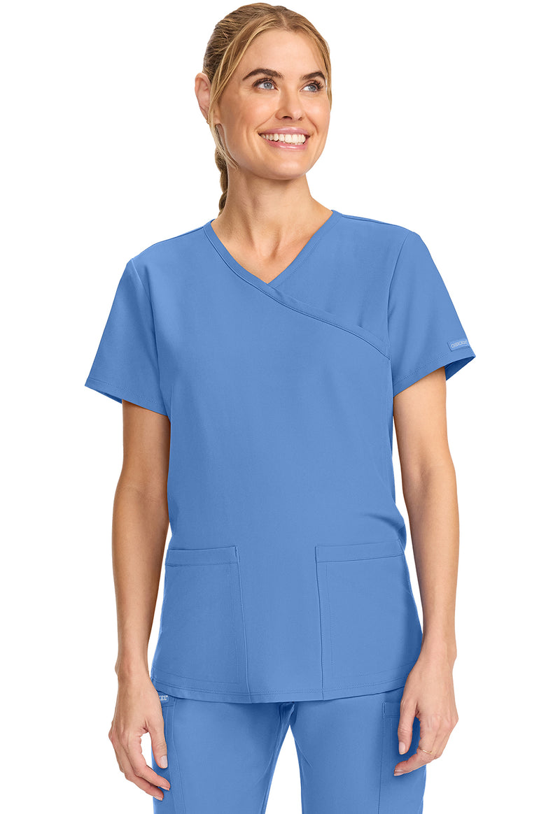 Ciel Blue - Cherokee WW Originals Ultra Women Scrub Top - Front View