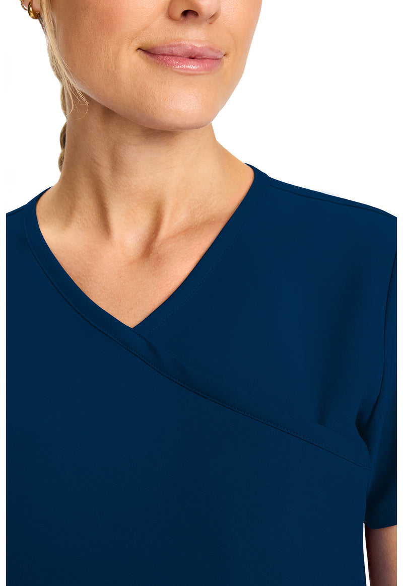 Navy - Women's Maternity Mock Wrap V-Neck Scrub Top (View 2)