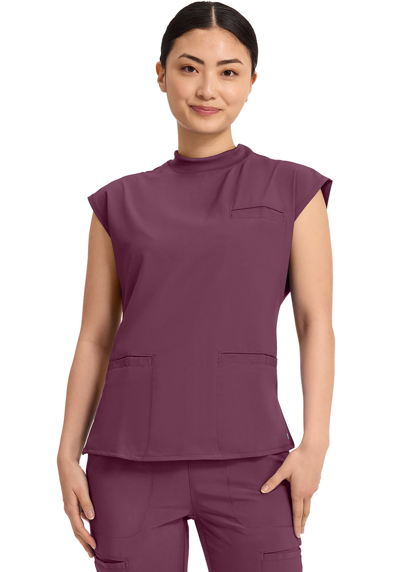 Wine - Cherokee IN Infinity Women Scrub Top - Front View