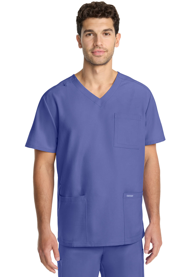 Ciel Blue - Cherokee WW Originals Ultra Men Scrub Top - Front View
