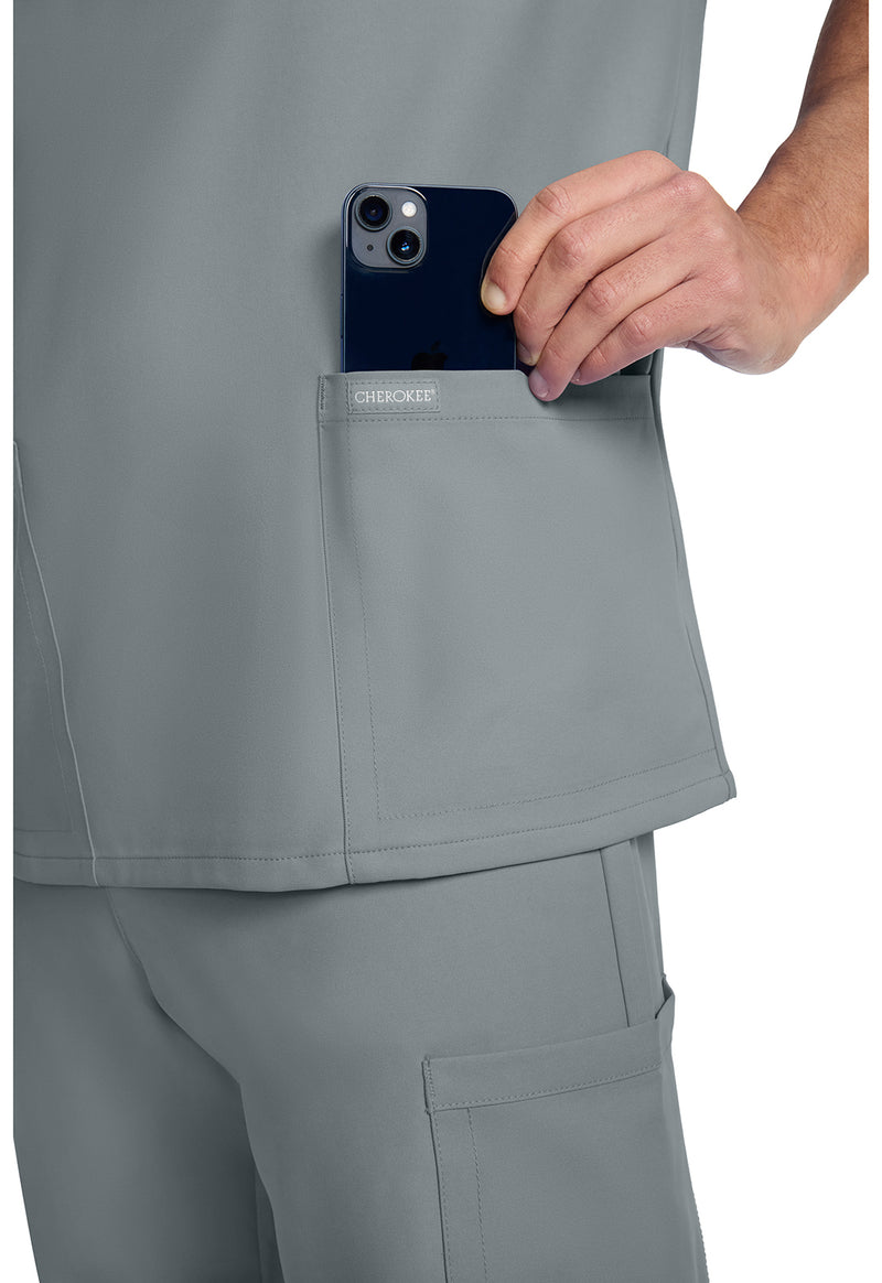 Grey - Men's 3-Pocket V-Neck Scrub Top (View 4)