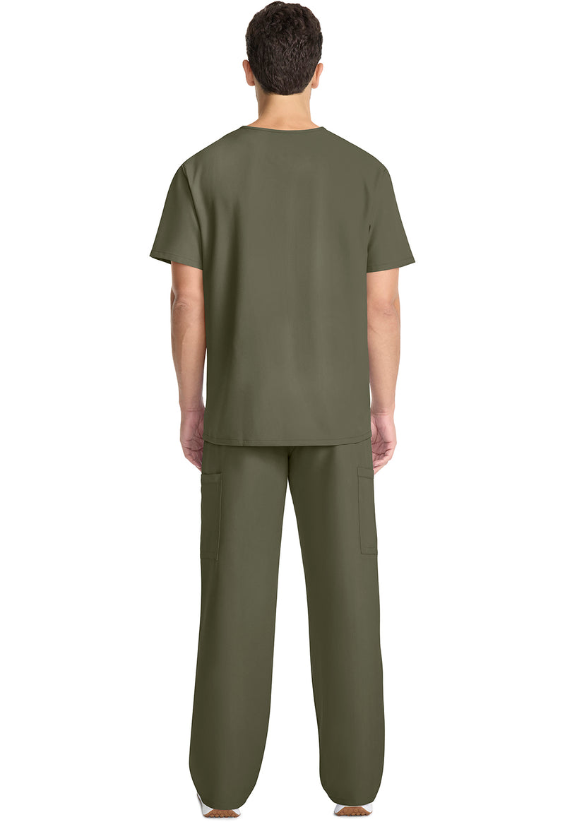 Olive - Cherokee WW Originals Ultra Men Scrub Top - Back View