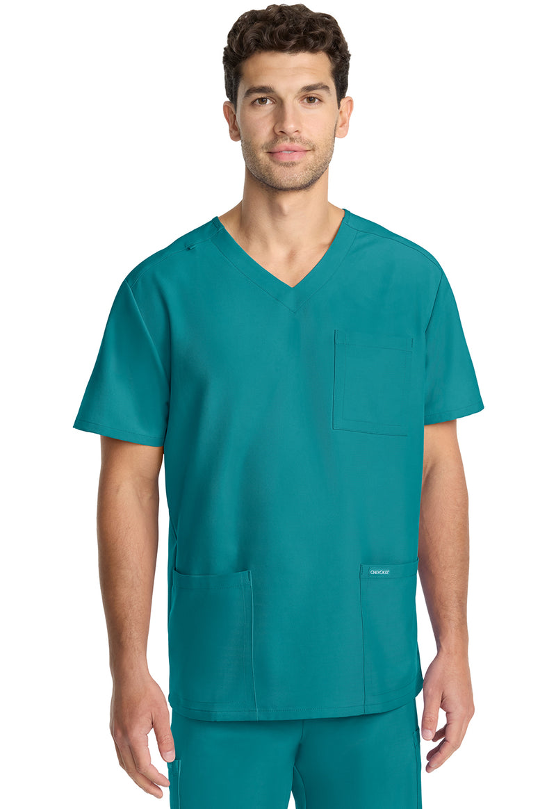 Teal Blue - Cherokee WW Originals Ultra Men Scrub Top - Front View