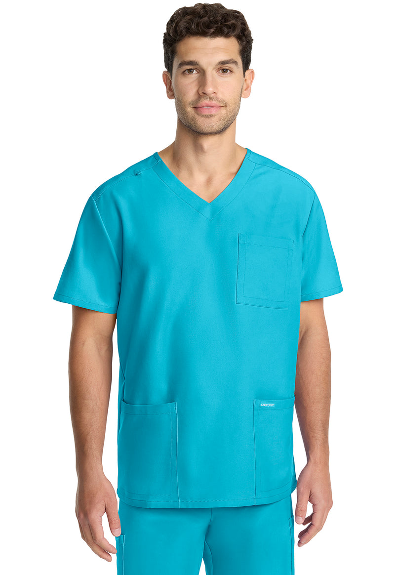 Turquoise - Cherokee WW Originals Ultra Men Scrub Top - Front View