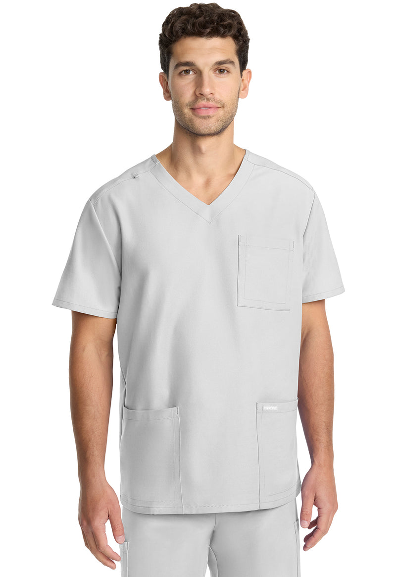 White - Cherokee WW Originals Ultra Men Scrub Top - Front View