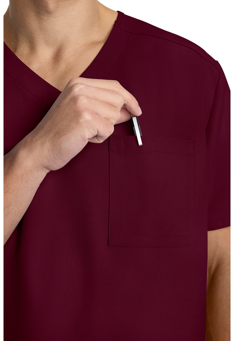 Wine - Men's 3-Pocket V-Neck Scrub Top (View 2)