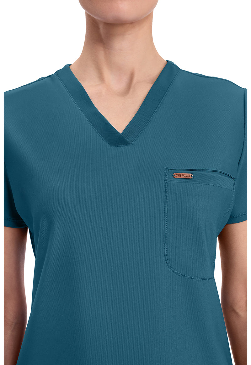 Caribbean Blue - Tuckable V-Neck Top (View 2)