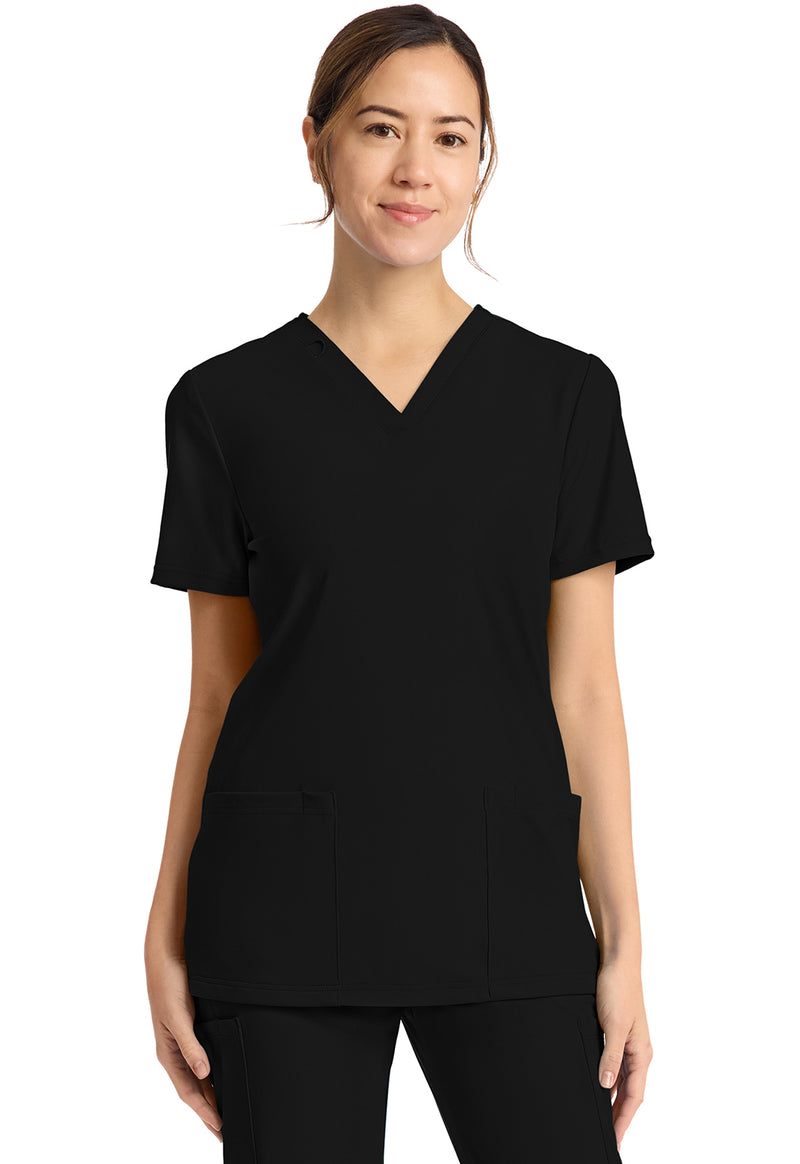 Black - Cherokee Achieve Women Scrub Top - Front View